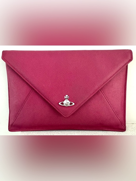 Vivienne Westwood Handbags - VIVIENNE WESTWOOD Pink Envelope Clutch Bag Orb Logo Leather Wallet Pouch